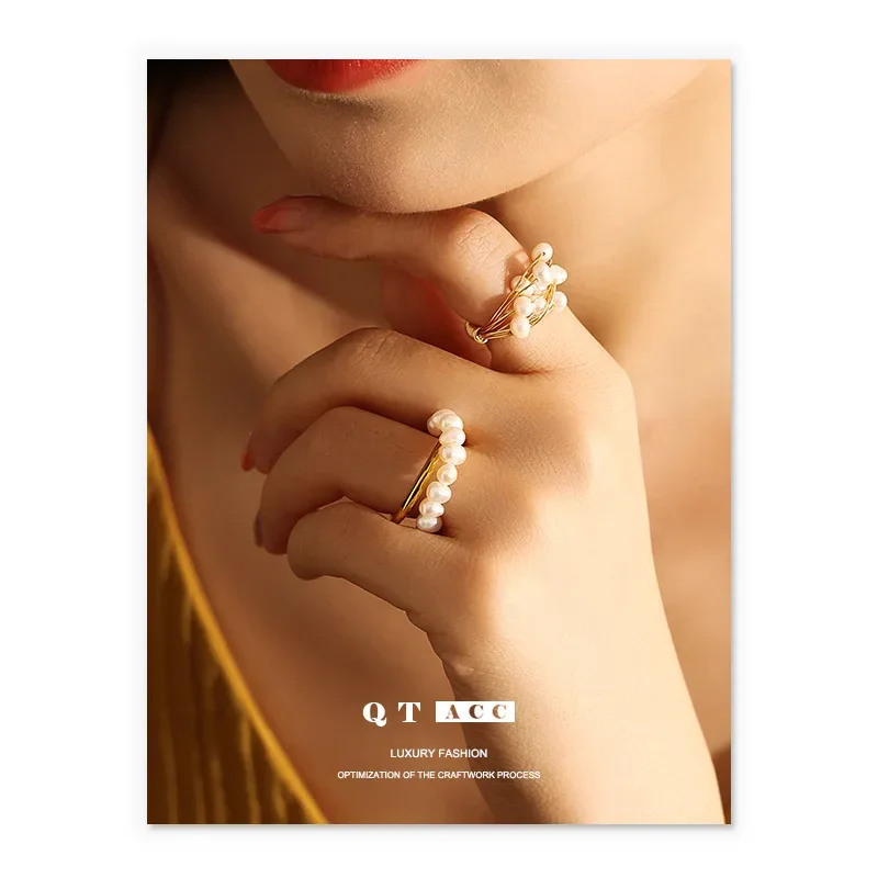 Brass retro elegant organic ring handmade pearl