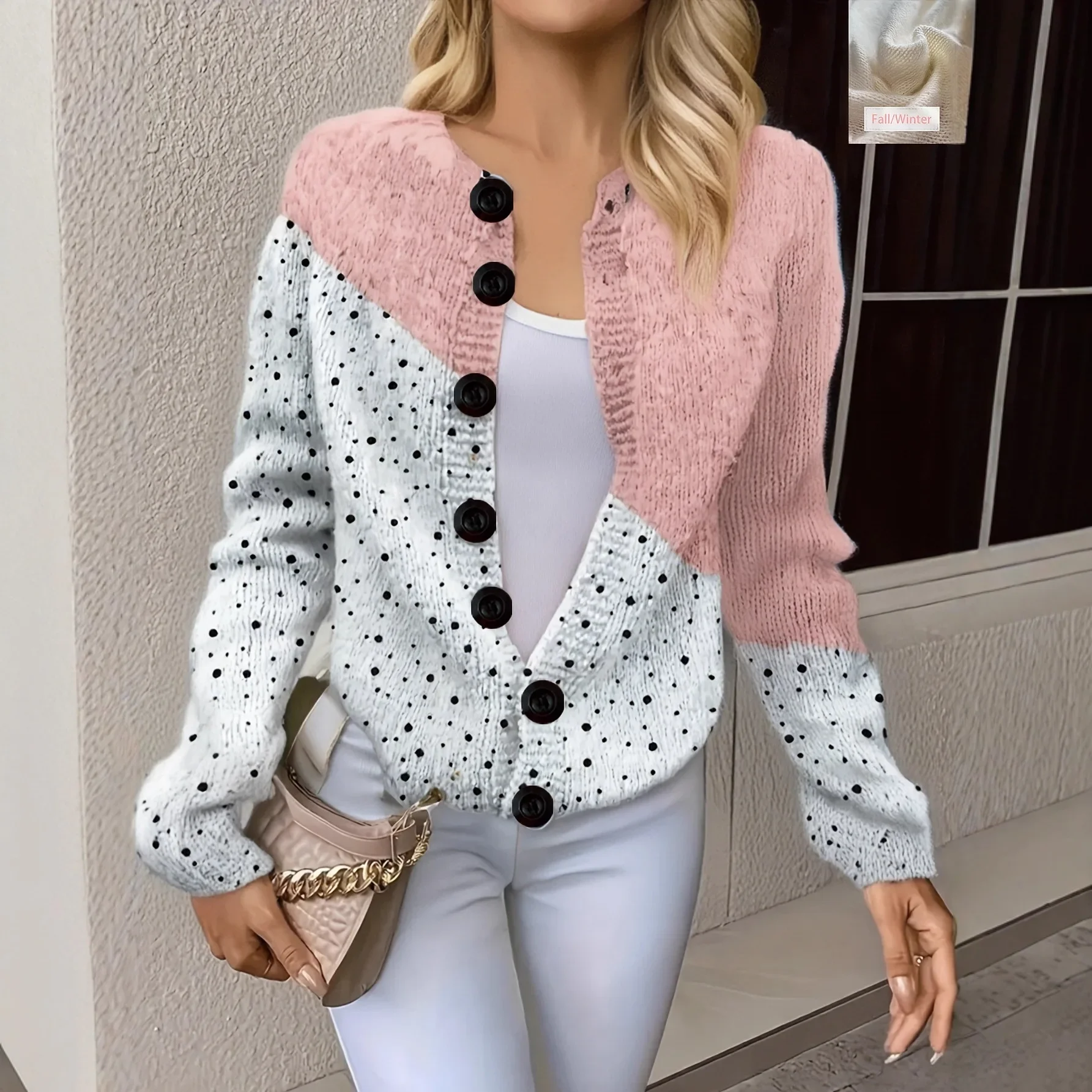 Cross-Border European and American New Round Neck Cardigan 3D Printed Fashion Women's Knitted Jacket Autum Sweater Amazon Best Seller