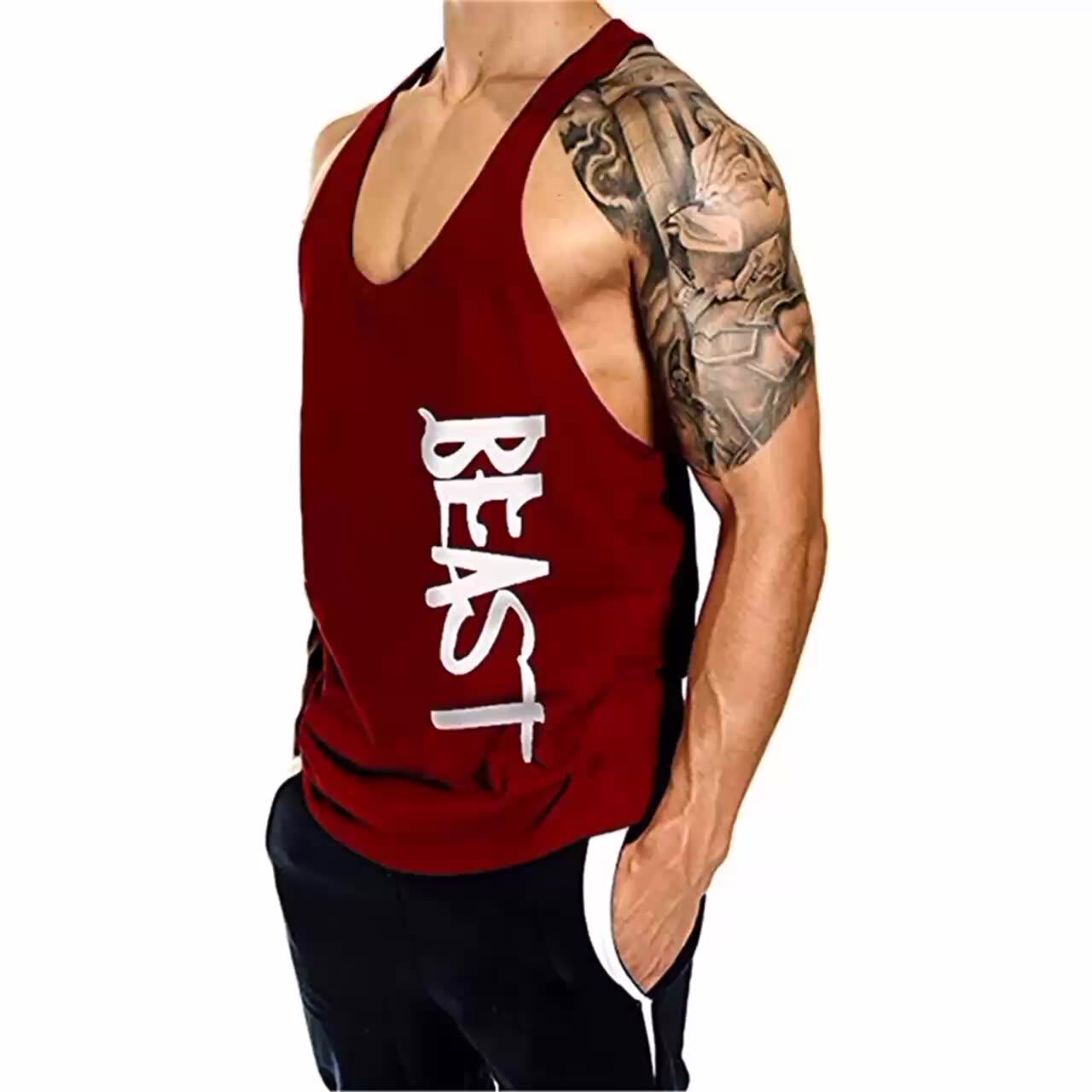 Men's Y Back Muscle Fitness Stringer Tank Top Bodybuilding Workout Vest