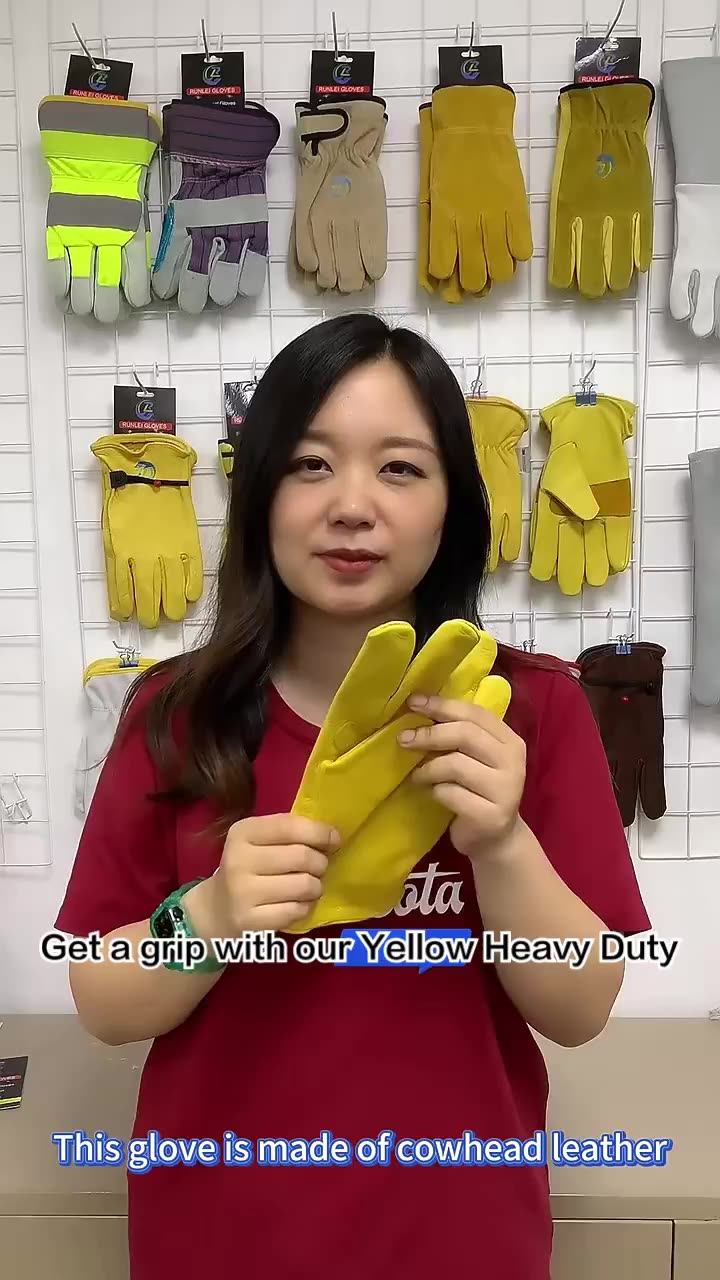 Yellow Soft Cowhide Leather Reinforced Durable Outdoor Diy Yardwork
