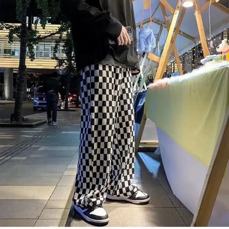 American Checkered Pants for Women - Spring and Summer Thin Version High Street Ins Trend Brand Droopy Wide Leg Pants for Men - Black and White Checkered Casual Pants