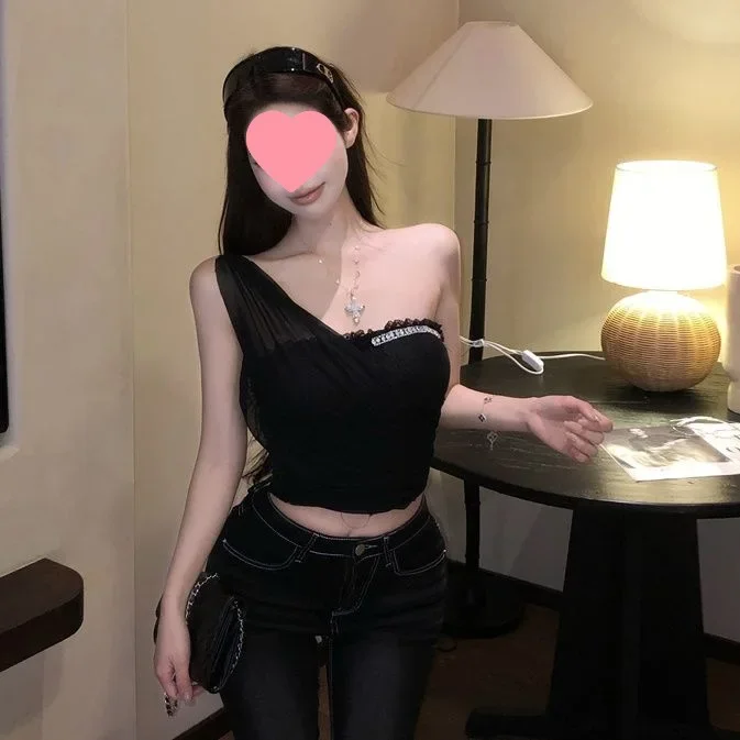 Goddess Style Pure Desire Mesh Splicing Diamond Embroidered Lace Backless Tank Top for Women - Summer New Arrival Fashion Influencer Quality Base Layer Sleeveless Top