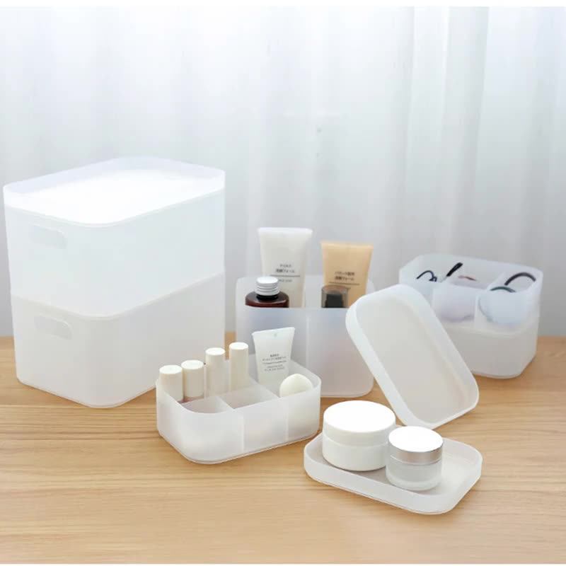 Cosmetic Desktop Organizer Makeup Storage Box With Lid Plastic Storage