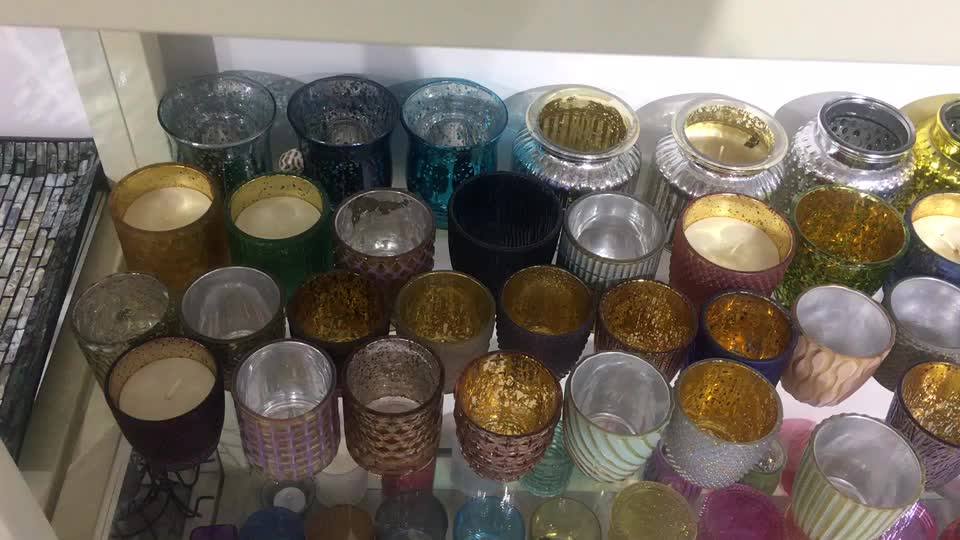 Yixin Golden Gold Votive Candle Holders Set Of 12 Mercury Glass