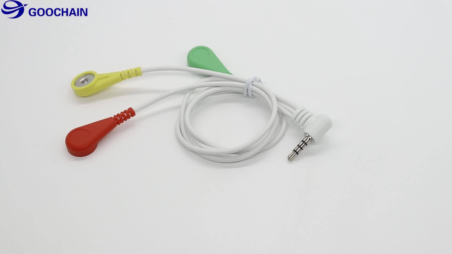 Medical Cable 3.5mm Audio Plug To 3 Ecg Snap Electrode Lead Wire Ecg