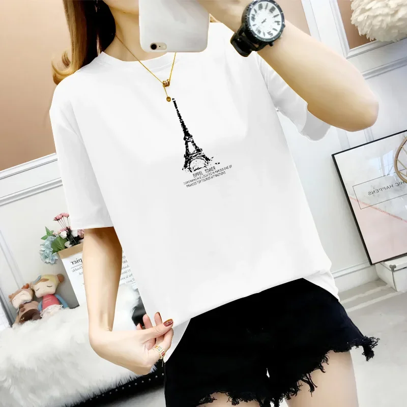 Women's short sleeve T-shirt summer foreign trade cross-border loose simple women's large size new printed women's top fashion wholesale