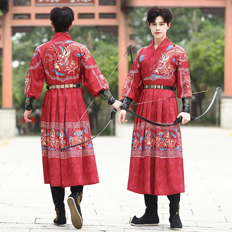 Ming Men's Red Hanfu Dragon Style Jin Yi Wei Fei Yu Wei Da Nai Wei Wu Xia Style Men's Ancient Arch Dress