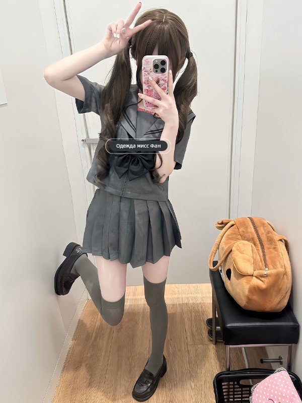 日系正统jk制服校供感灰色二本水手服学生服学院风短袖百褶裙套装