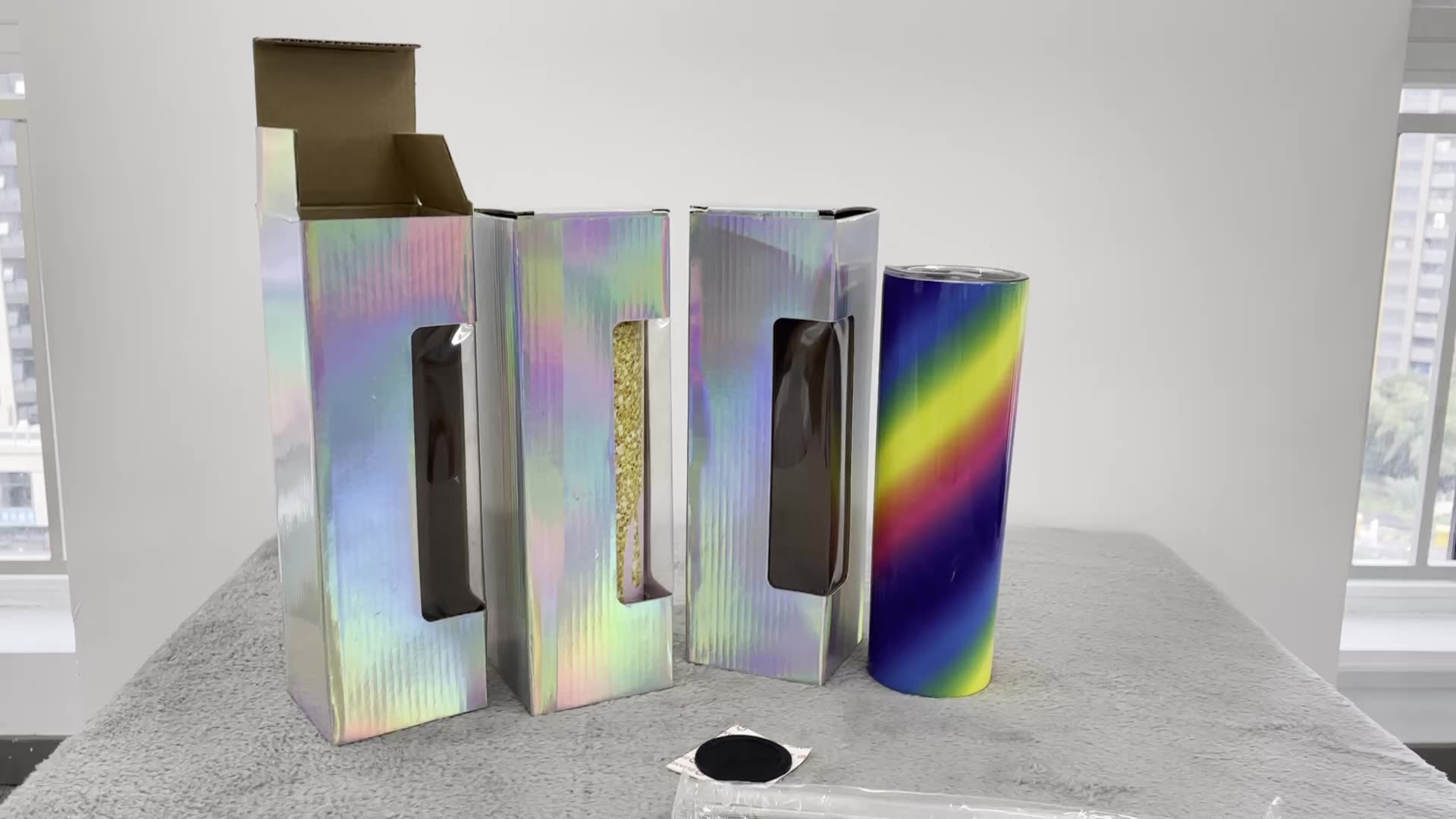 Wholesale Gift Packing Holographic Tumbler Boxes With Window Terminal
