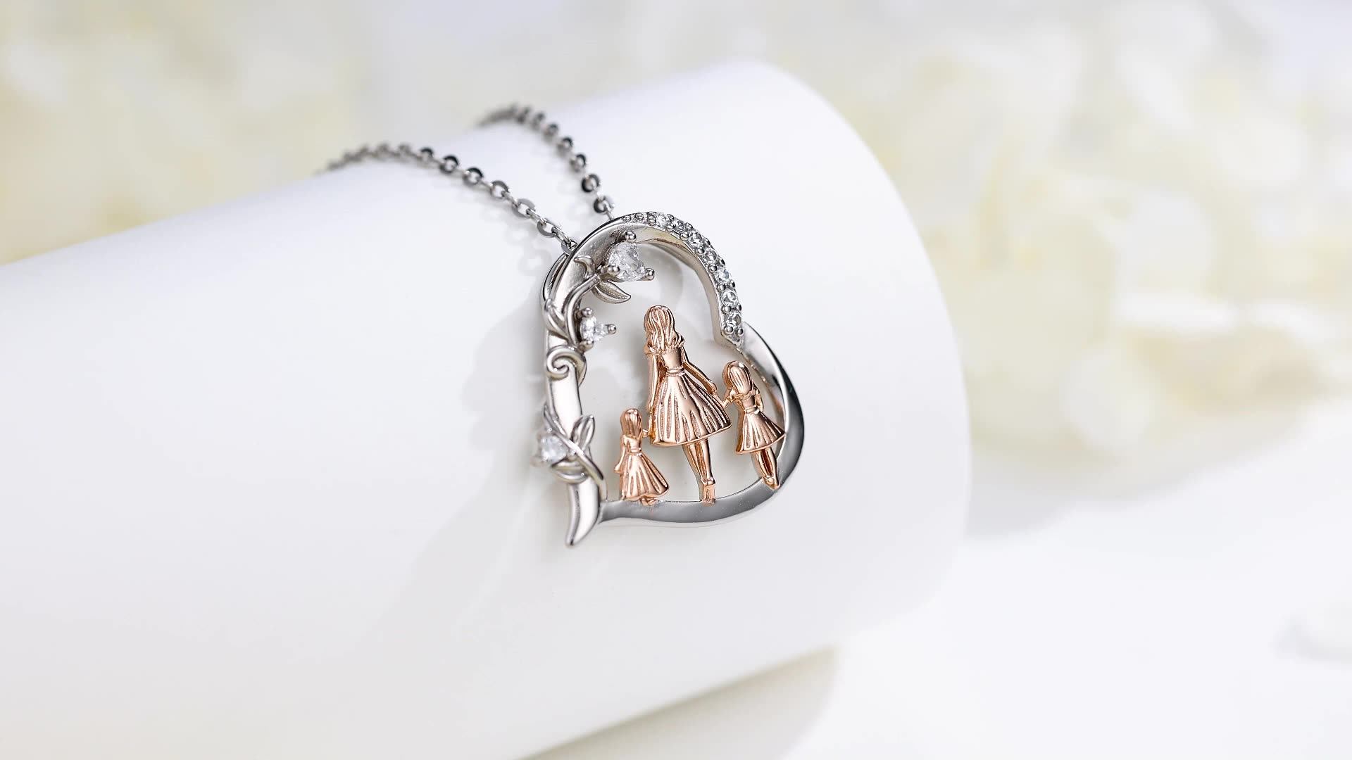 Changda 925 Sterling Silver Mom and Daughters Necklace