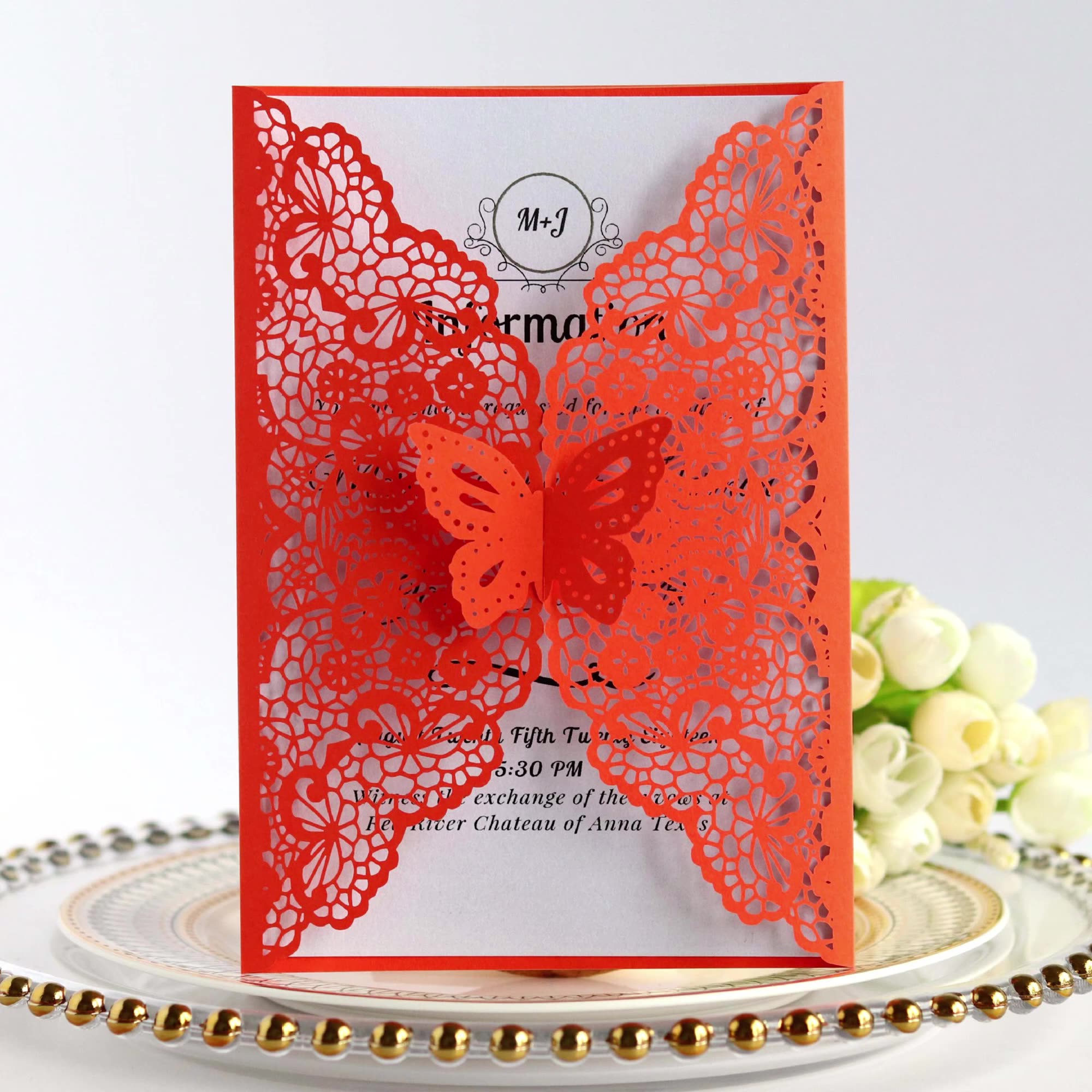 100pcs High Grade Laser Cut Wedding Business Invitation Cards with Girdle 