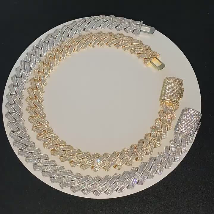 Iced Out Bling 19mm CZ Cuban Link Chain Necklace Silver Plated Iced Out Bling 19mm CZ Cuban Link Chain Necklace Silver Plated
