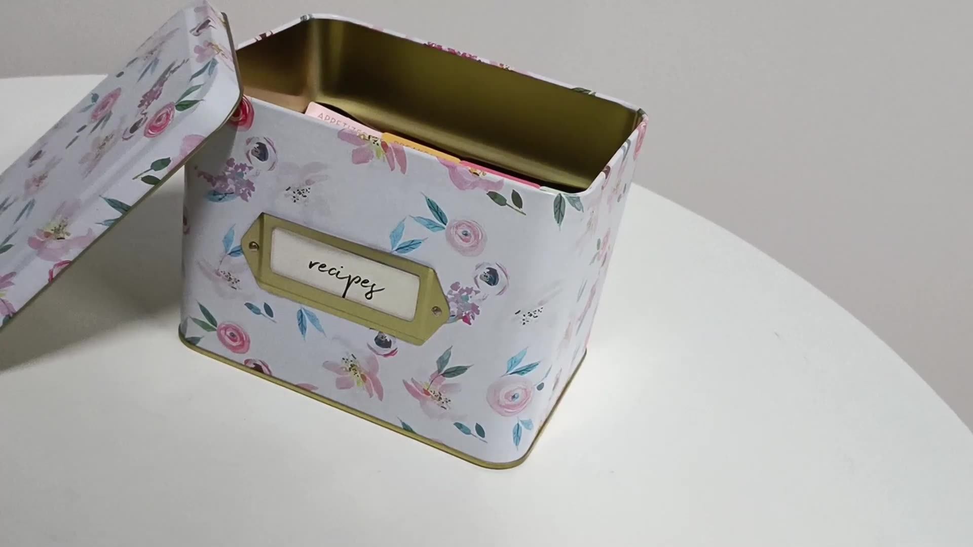 Customized Recipe Tin Box With Hinged Lid And Exquisite Recipe Cards
