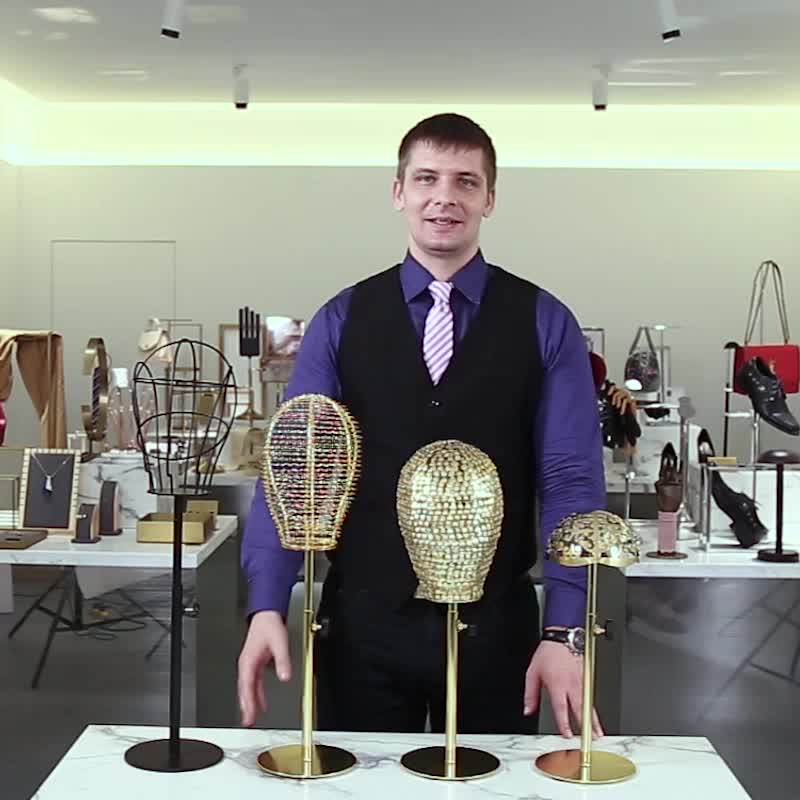 Modern Metal Hat Display Stands Tabletop Decorative Wig Holders Hat