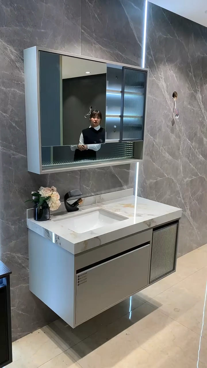 Luxury Modern Matte Black Floating Bathroom Vanity Mirror Wall