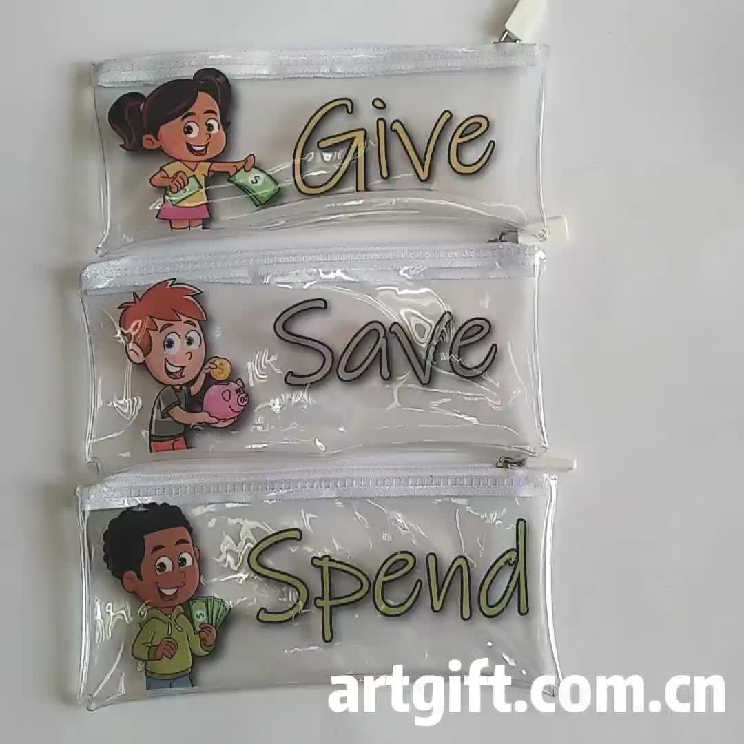 Custom Give,Save,Spend Cash Envelopes Kidsbudget Keeper 3 Zipper