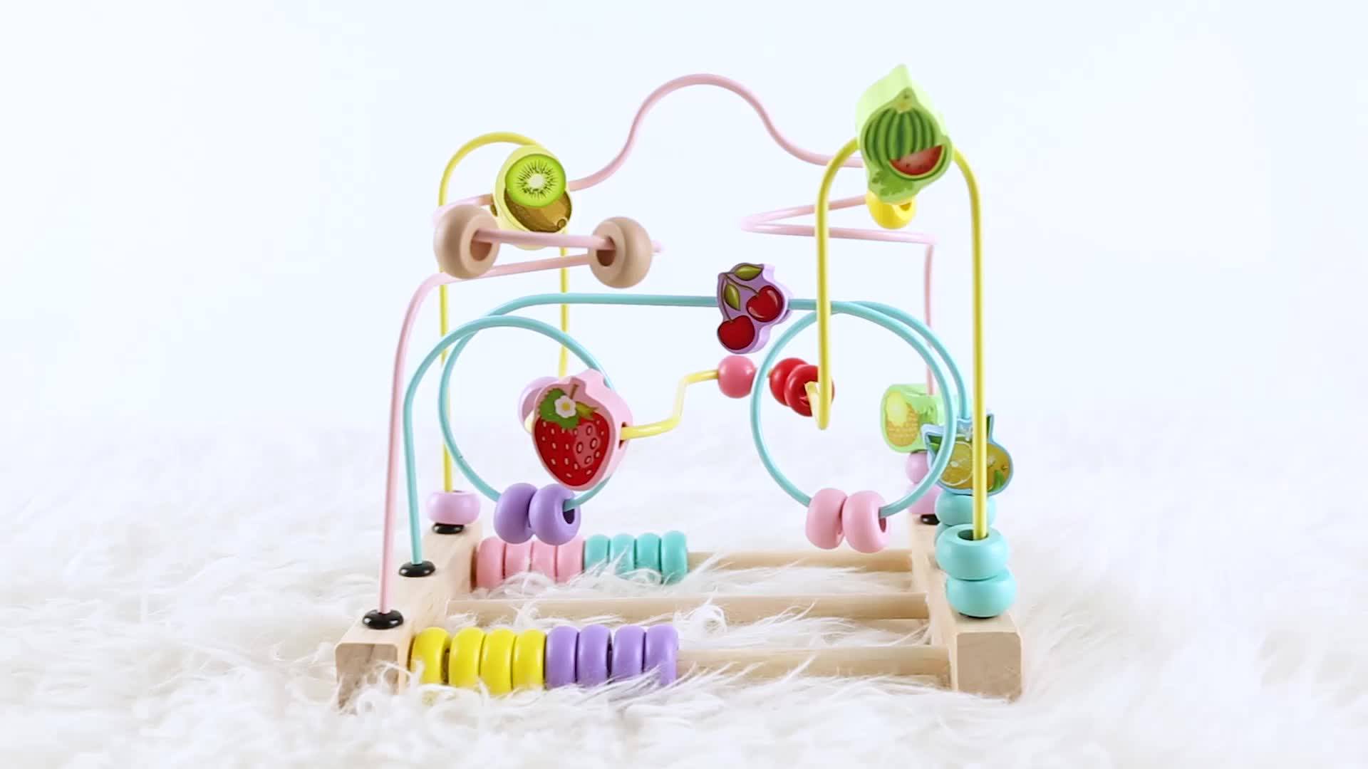 Preschool Educational Fruit Roller Coaster Wooden Montessori Bead Maze