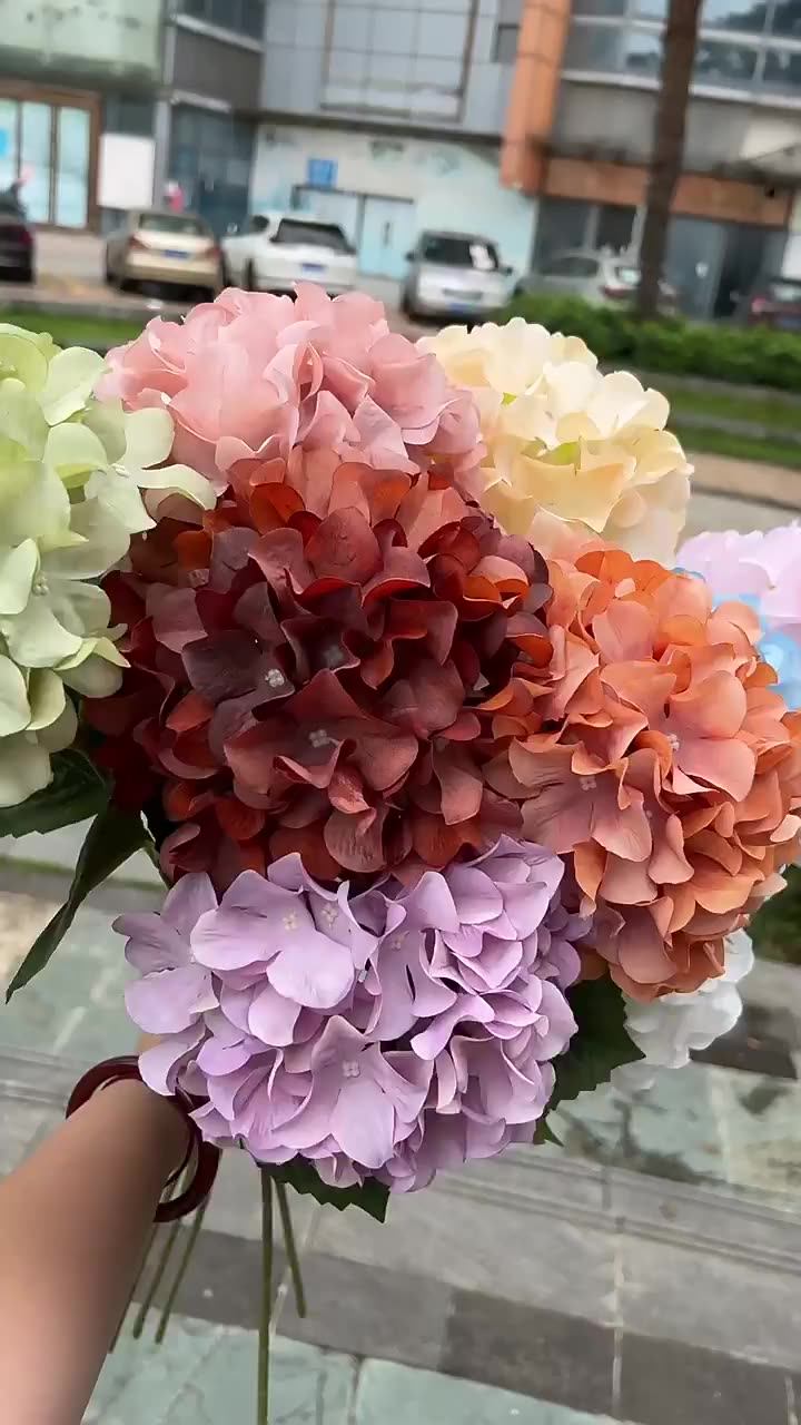 Wholesale Artificial Hydrangea Silk Flowers Heads Full Hydrangea Flowers For Wedding Home Party