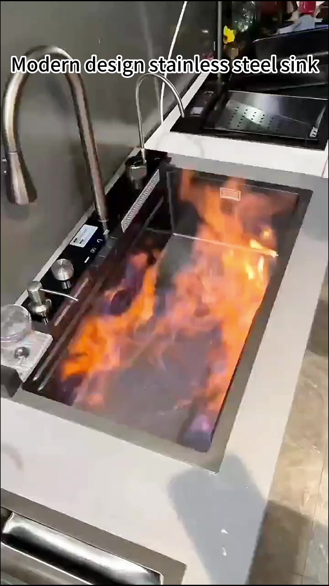 Stainless Steel Sink Kitchen Single Slot Multifunction Antiscratch Led