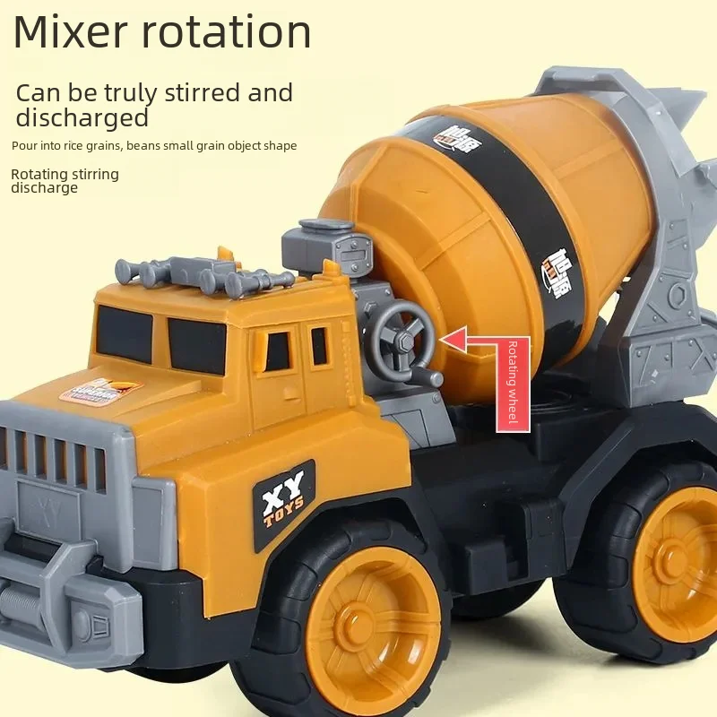 Large Mixer Concrete Excavator Crane Sliding Simulation Engineering Vehicle Children's Toy Car Beach Toy