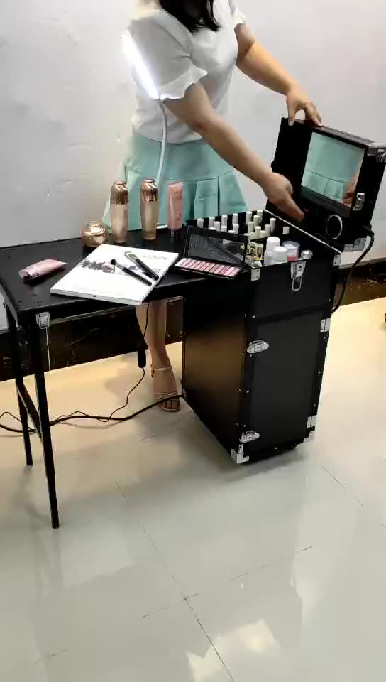 Black Cosmetic Workstation Folding Rolling Portable Case Nail Tech