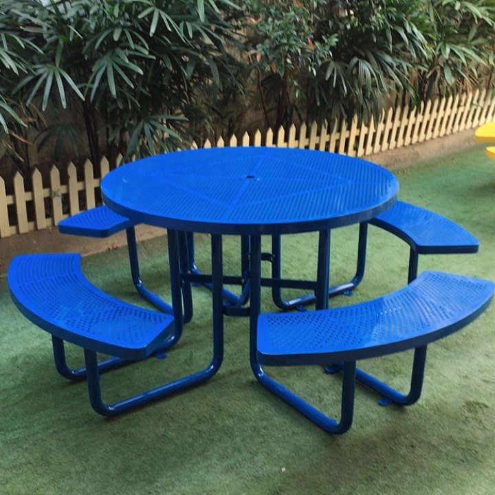 Powder coated steel outdoor bench with table metal picnic table, View