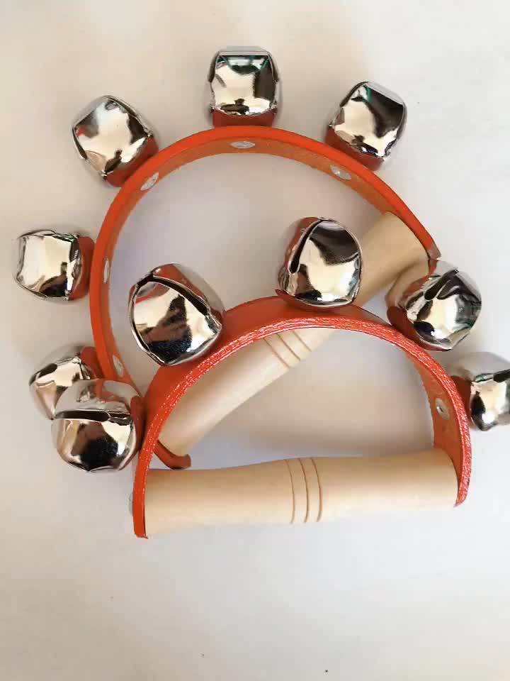 Handheld Sleigh Bells With Wooden Grip,Red Leather Buy Bells,Metal