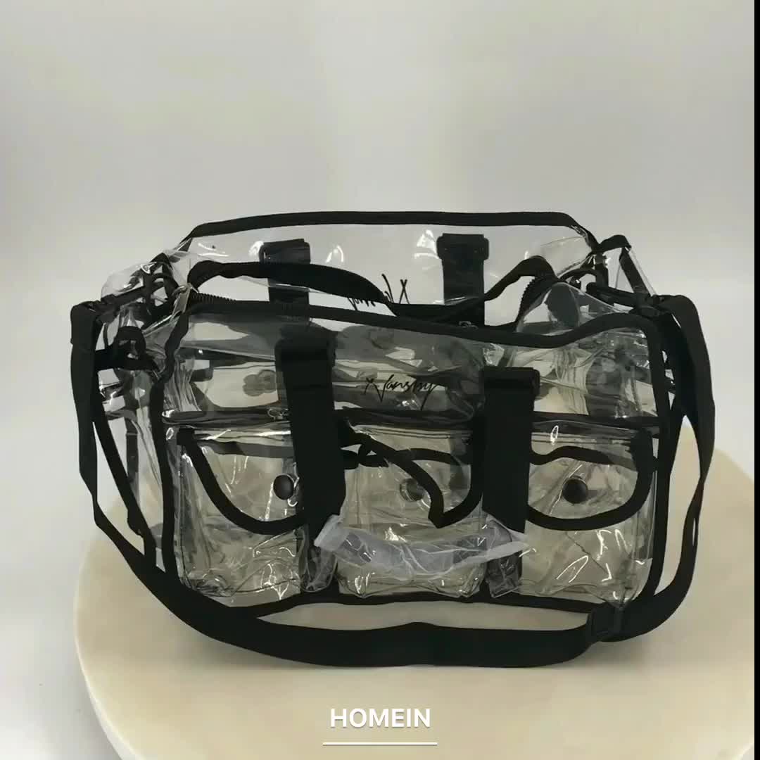 Heavy Duty Clear See Through Vinyl 6 External Pockets Shoulder Strap Heavy Duty Clear See Through Vinyl 6 External Pockets Shoulder Strap Makeup Artist Travel Organizer