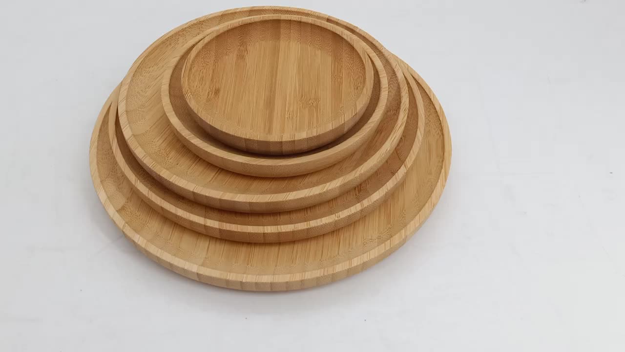 Customizable Bamboo Round Plate Serving Dish For Bamboo Houseware Set