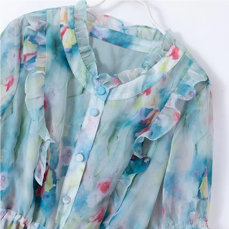 Women's Plus Size French Elegant Printed Dress 2023 Summer New Chubby Chiffon Midi Dress