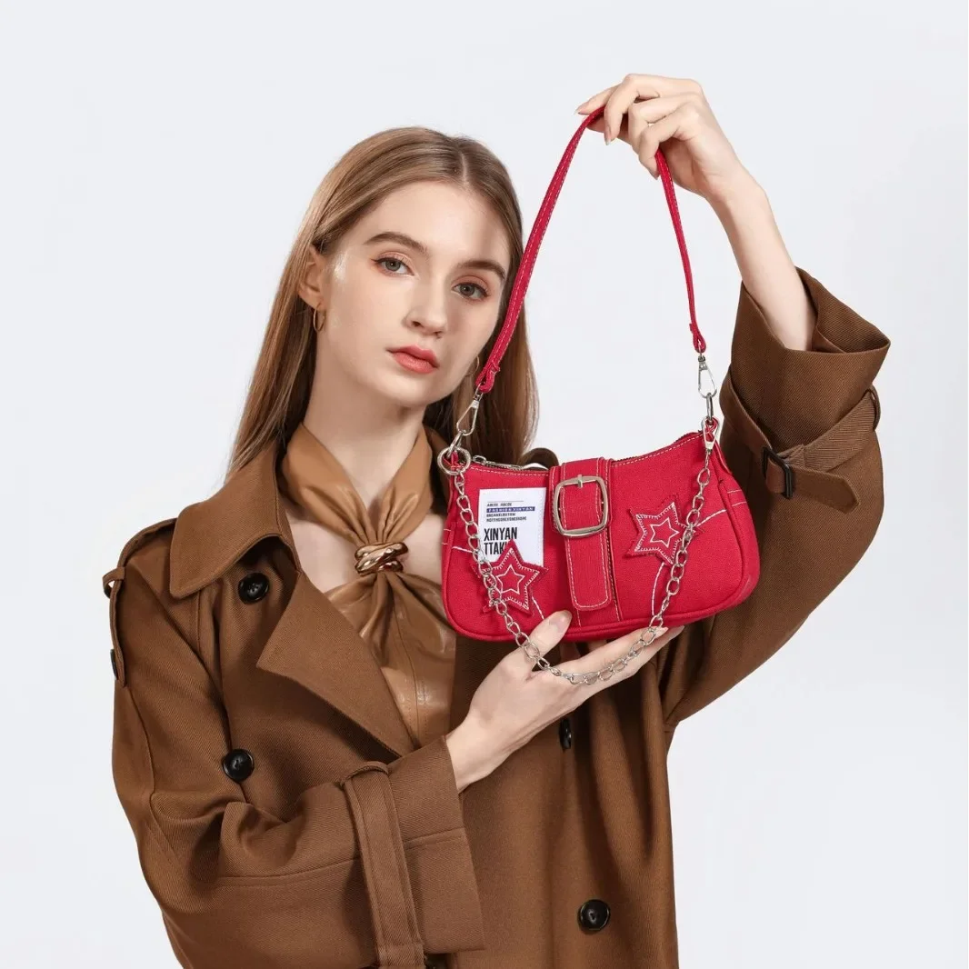 StarCowboy Underarm Bag New Fashion Trend Niche Design Crescent Bag Canvas Handbag Chain Bag