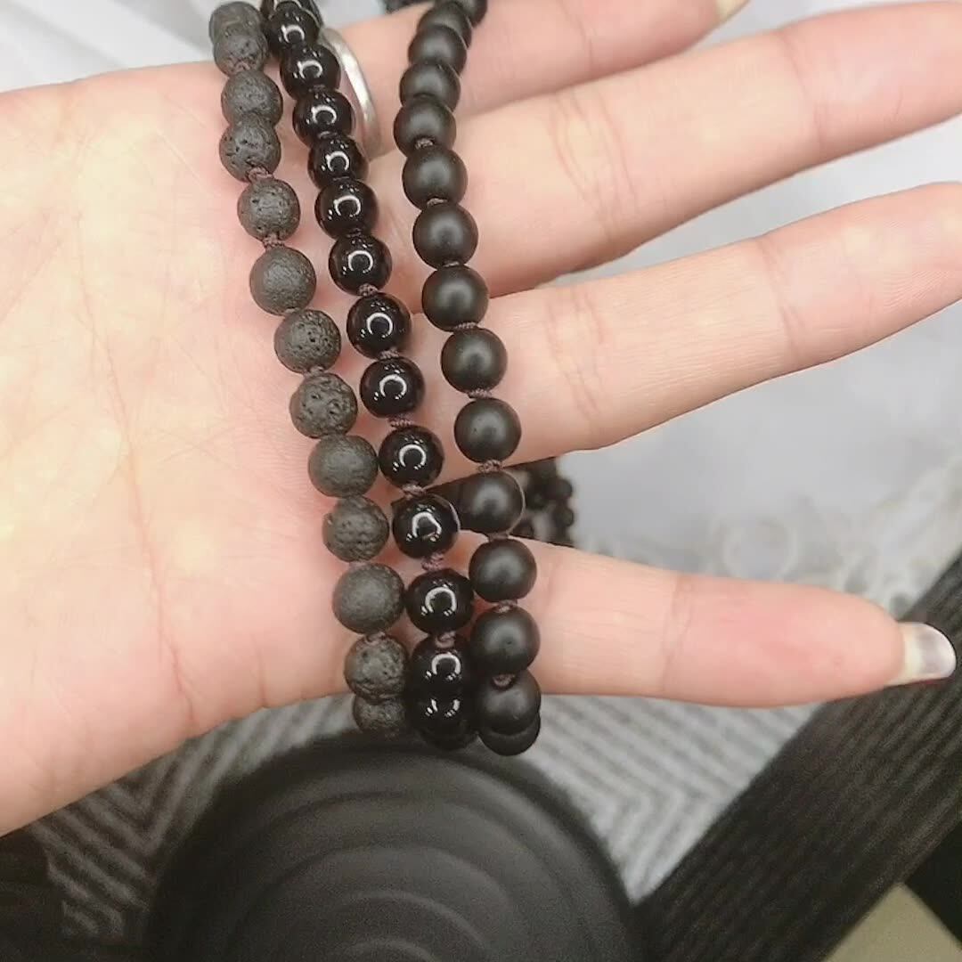 COAI Collana Mala 108 Perle In Pietre Naturali Onice E Avventurina: Ciondolo Albero Della Vita, Unisex