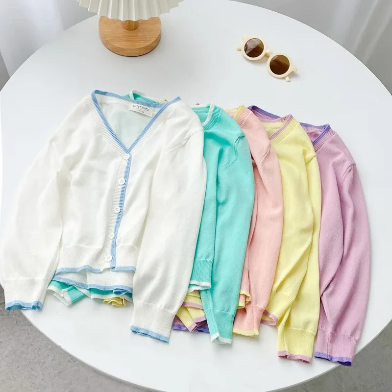 [Clearance-No Return and Exchange] Summer and Autumn Children's Cardigan Thin Ice Silk Sunscreen Knitwear Air-conditioning Shirt for Boys and Girls