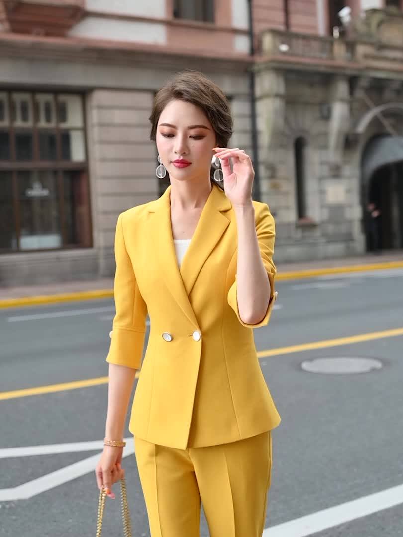 Lenshin 2 Piece Set Half Sleeve Candy Color Pant Suit Summer Wear Office Lady Fashion Designs