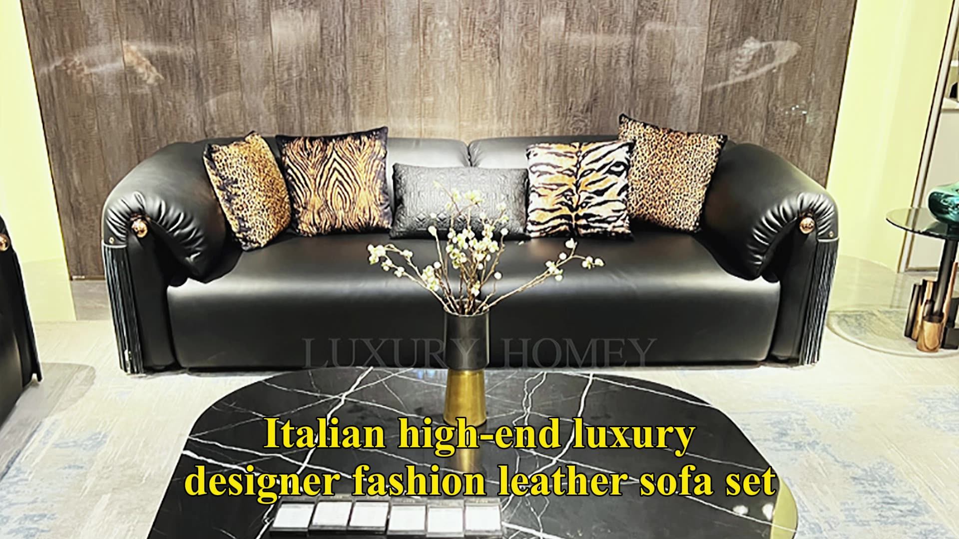 Italian High-end Luxury Modern Designer Fashion Living Room Furniture Set  Modern Villa Leather Sofa Set Furniture Living Room, image size:1920x1080