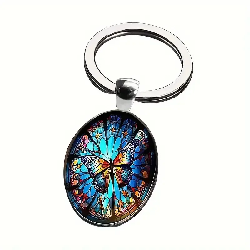 Men's creative glass keychain with butterfly