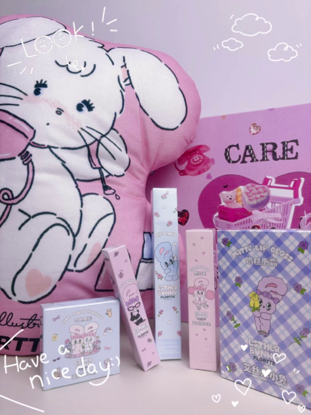 所有女生！七夕不送花，送FLORTTE花洛莉亚天生粉红系列BUNNY联名礼盒，甜到心巴上！_彩妆套装_淘宝美妆网, image size:1080x1440