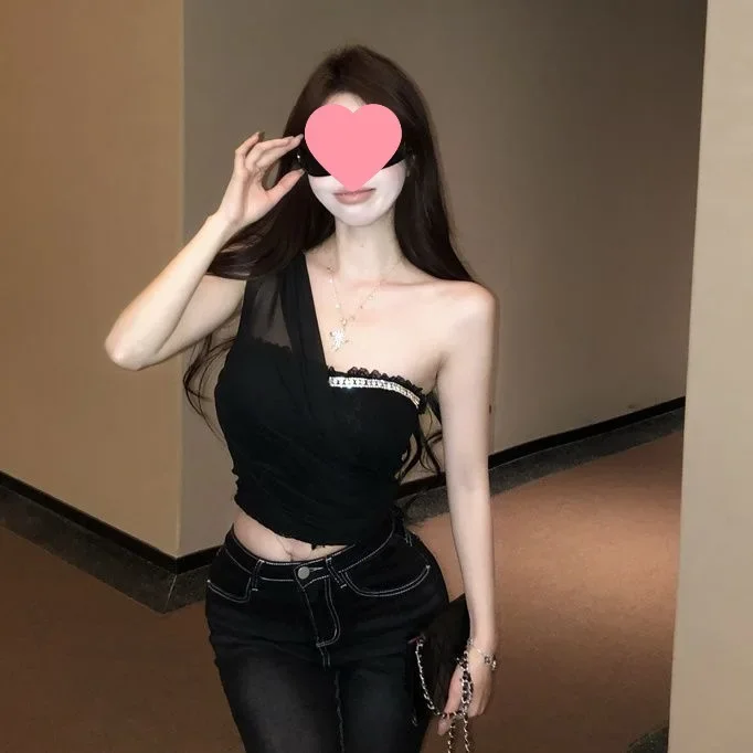 Goddess Style Pure Desire Mesh Splicing Diamond Embroidered Lace Backless Tank Top for Women - Summer New Arrival Fashion Influencer Quality Base Layer Sleeveless Top