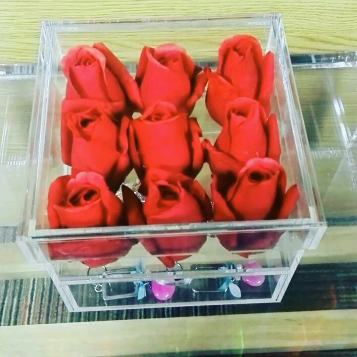 Vase Decorative Square Rose Pot Wedding Acrylic Rose Flower Gift Box