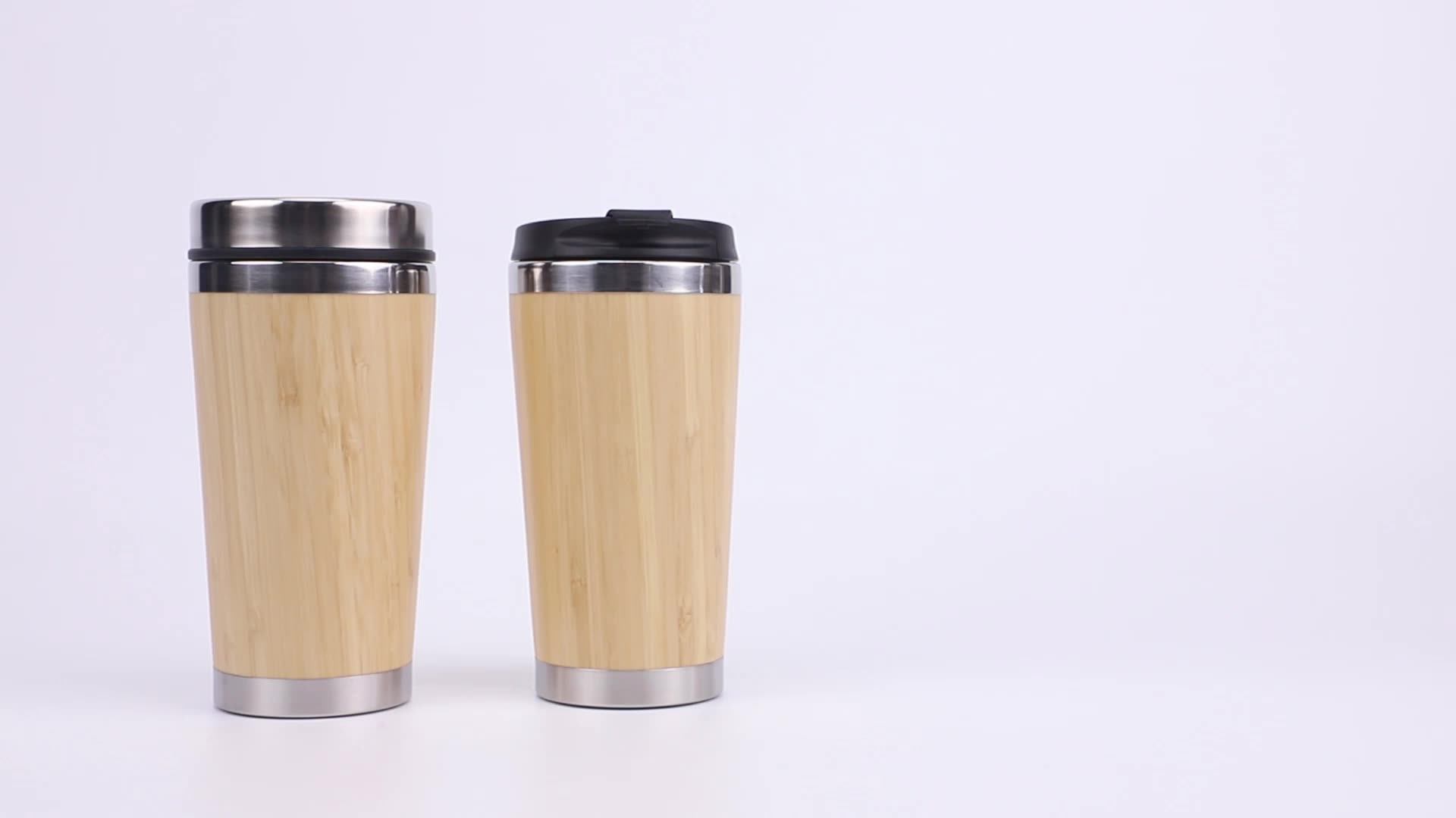 Wood Travel Insulated Coffee Cup Stainless Steel Bamboo Mug With Lid