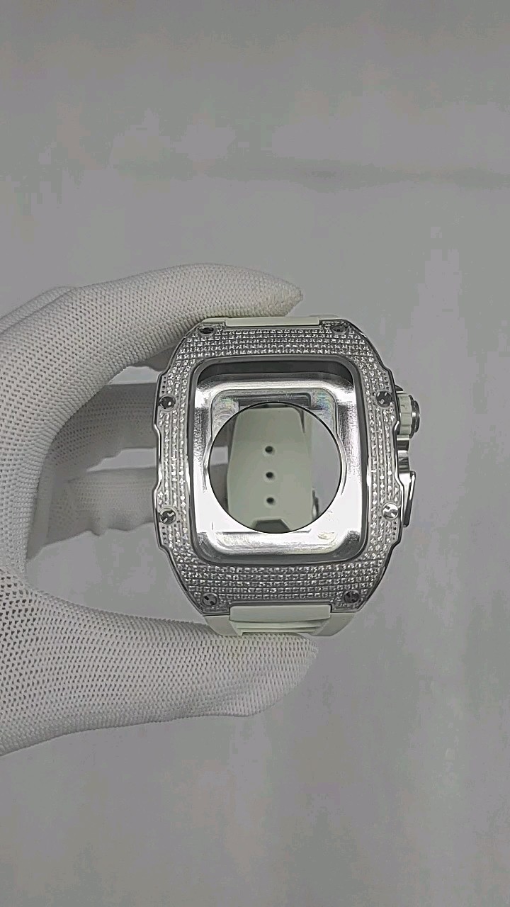 Luxury Full Diamond Stainless Steel Apple Watch Case With Rubber Strap