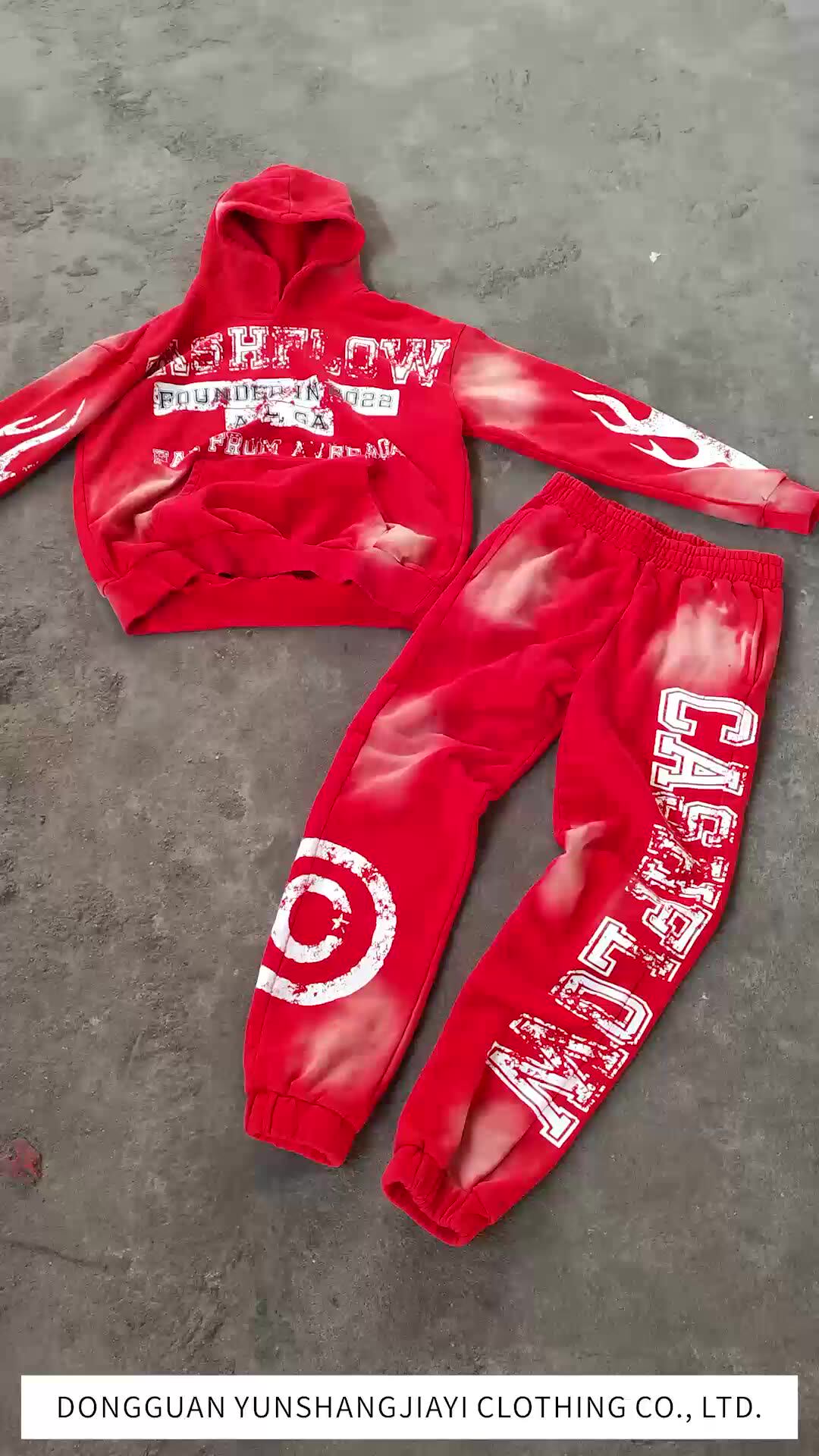 YSJY High Quality Acid Wash Hoodie and Sweatpants Set Vintage