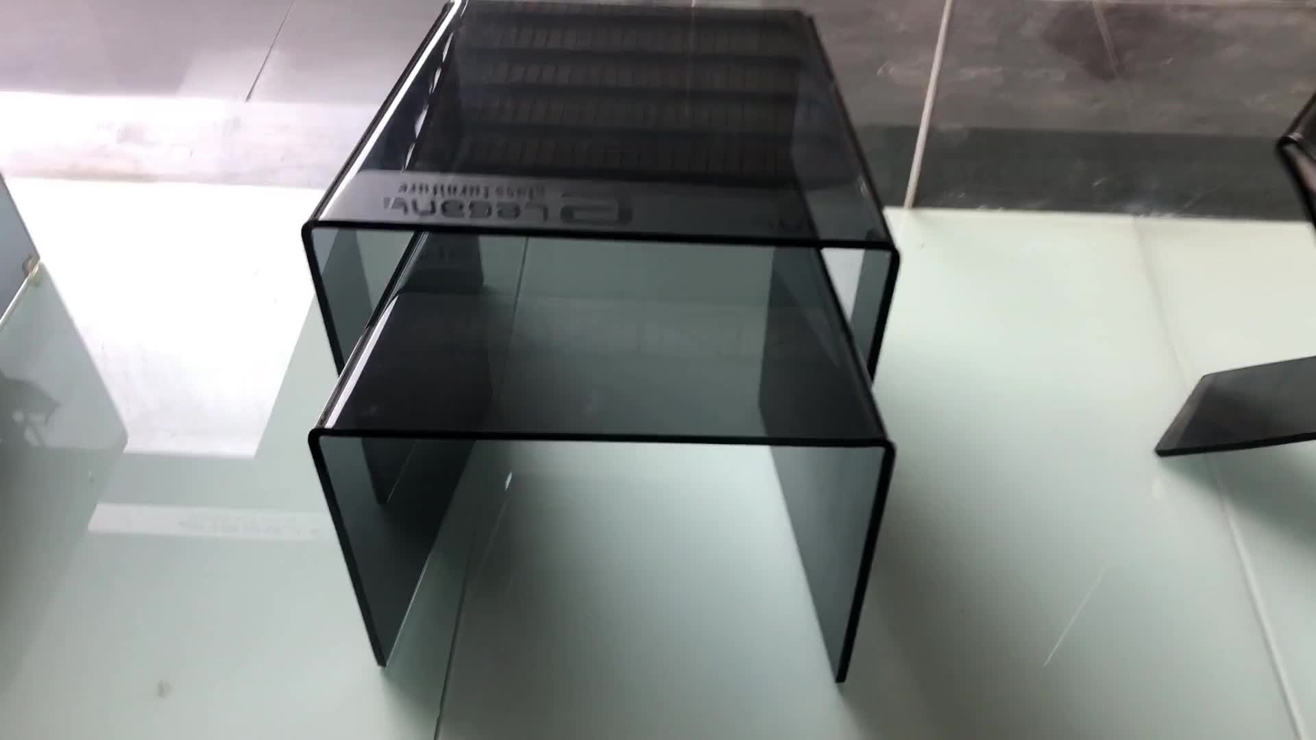 Grey Curved Corner Glass Tv Stand Furniture Tv Cabinet Modern