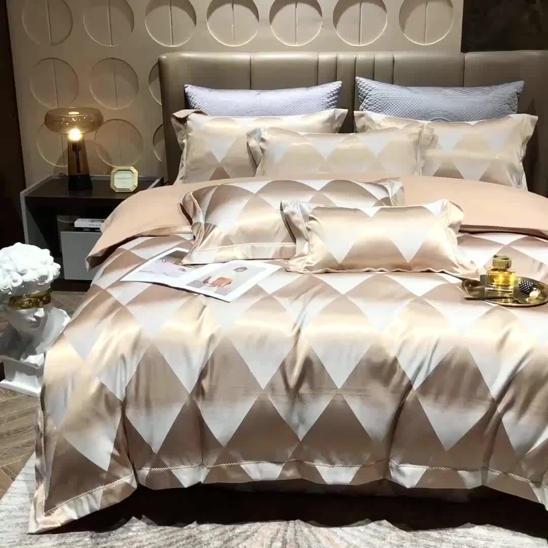 Wholesale Luxury Silk Jacquard Fabric King Size Bedding Duvet Cover 4