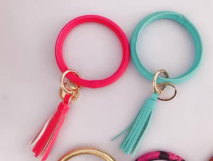 Leather Custom Silicone O Ring Wristlet Bracelet Keychain Leather