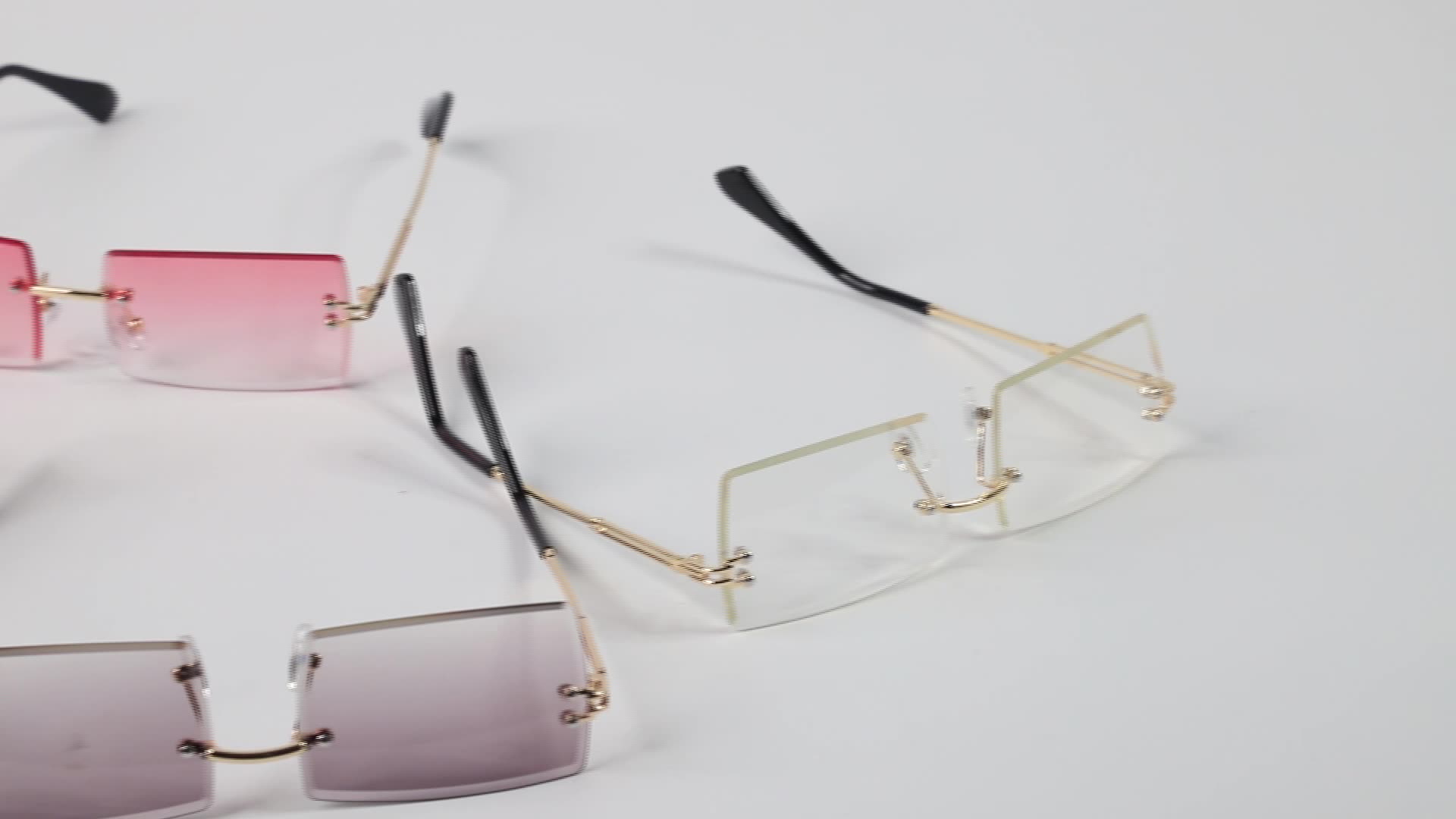 Three Hippos Ocean Slice Sunglasses Metal Small Square Frames Rimless