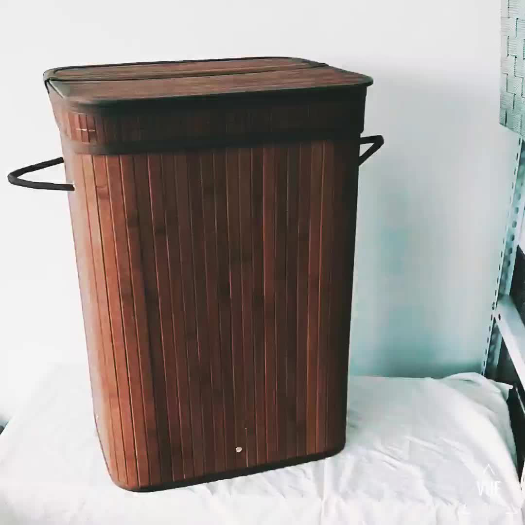 Bamboo Customized Collapsible Laundry Basket Weaving With Lid And