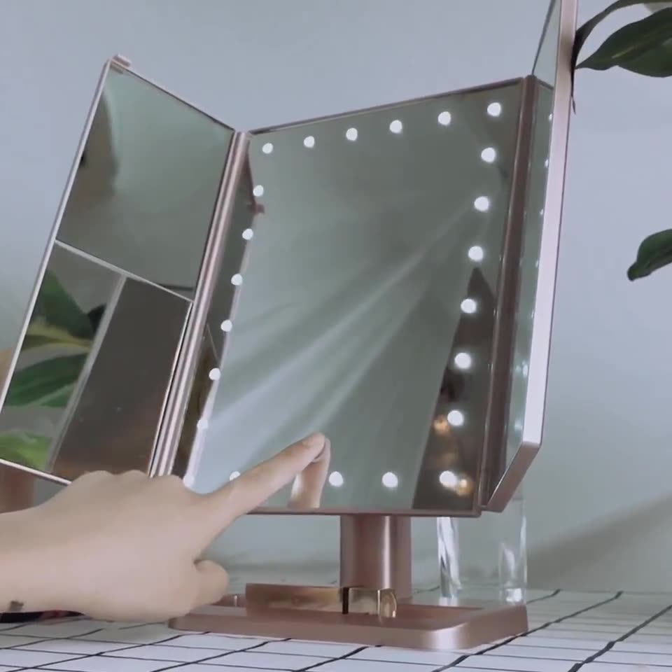 Trifold Standing Makeup Led Lighted Vanity With Touch Screen And 3x/2x