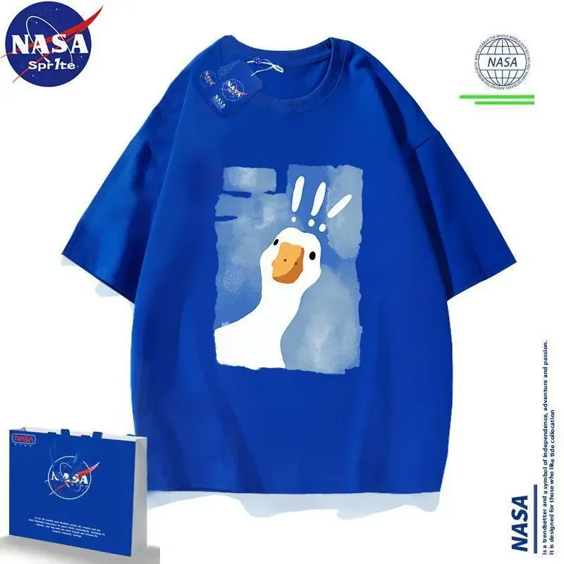 NASA Co-branded Summer CarToon Duck ShorT-sleeved T-shirT, Fashionable Men's and Women's YouThful Loose Top, Trendy Brand ins Couple Wear