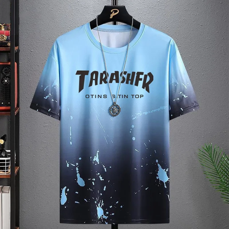 Ice silk short-sleeved T-shirt men's summer 2024 new trendy student teenager half-sleeved men's ice-sensing ink-splashed t-shirt